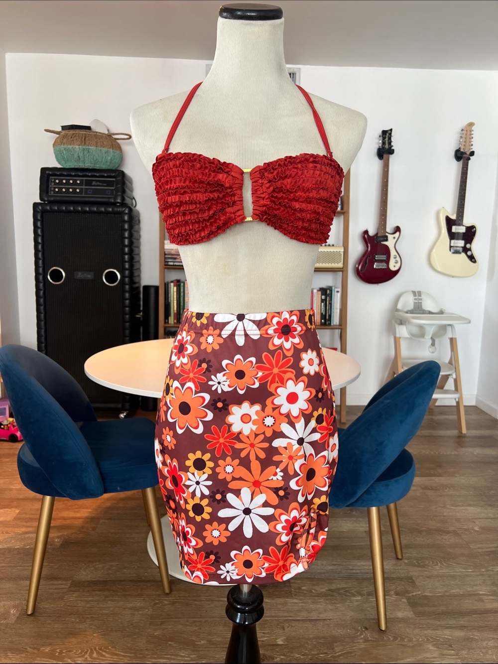 Retro 60s floral mini skirt S